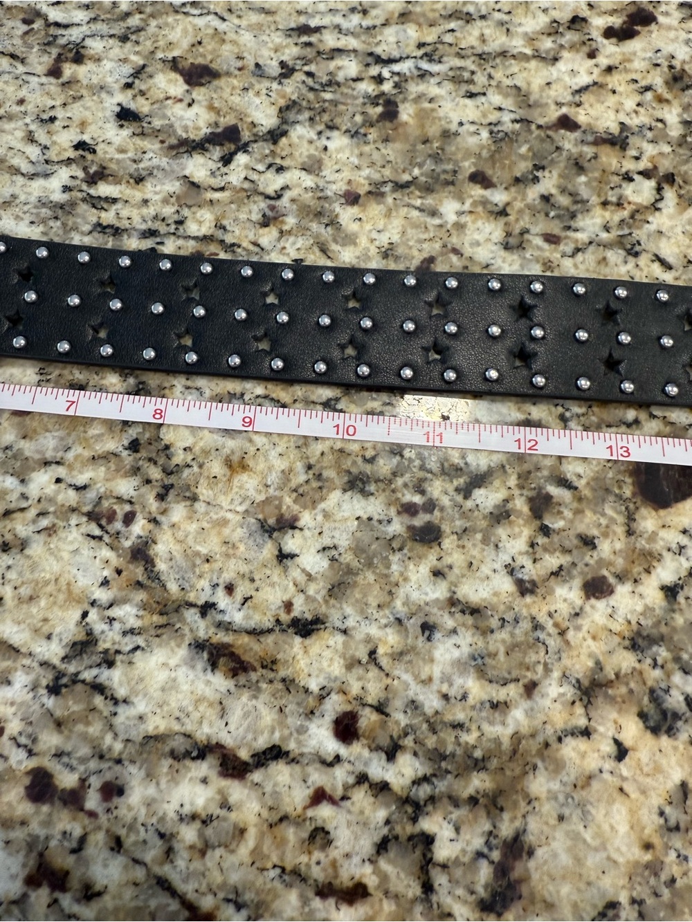 Faux leather black belt star cutout silver studded western style 42” - Picture 12 of 15